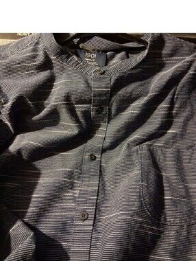1901 Men's Navy Striped Maderian Collar Shirt Xxl